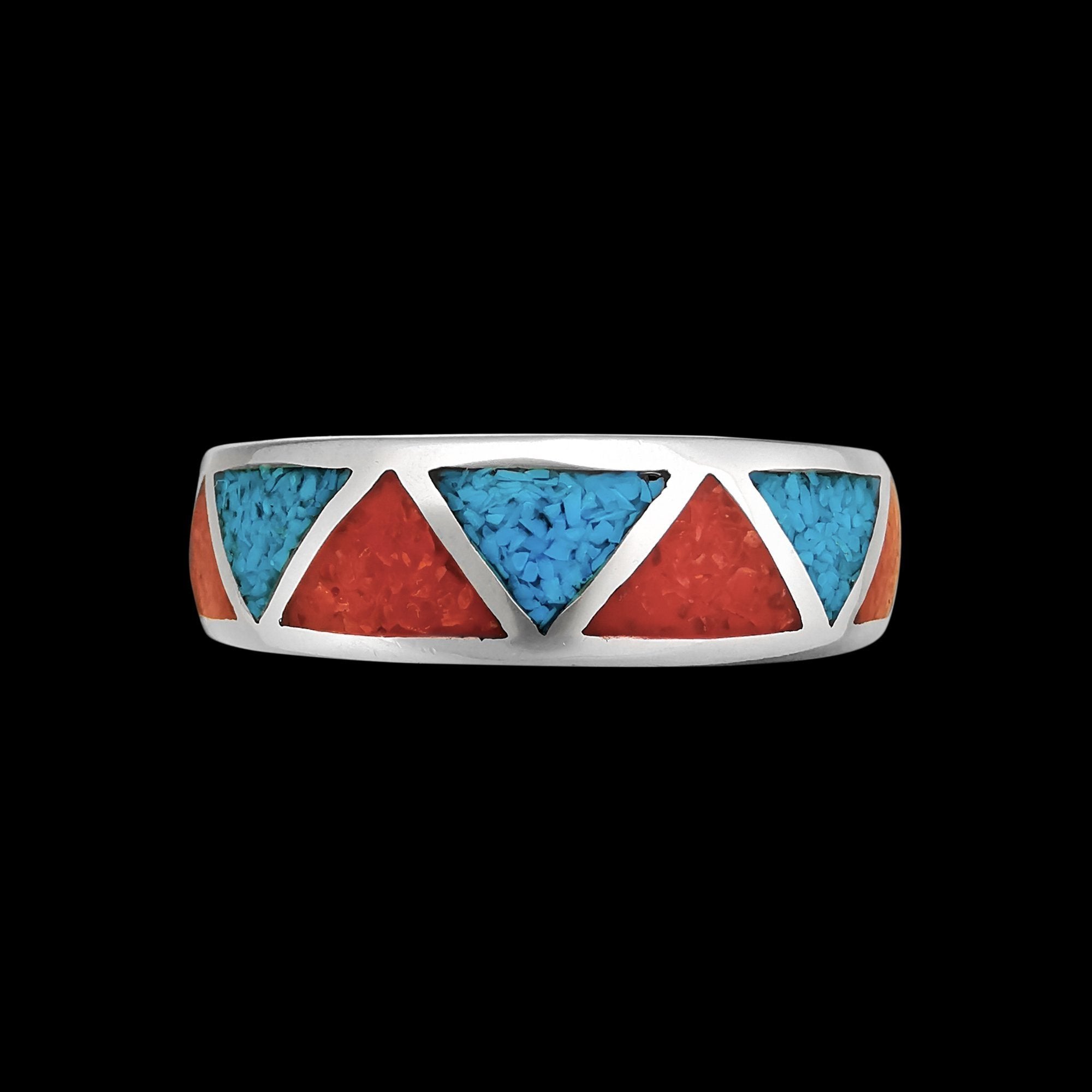 Navajo Vintage Triangle Ring • Handmade Red and Blue Ring • Native 