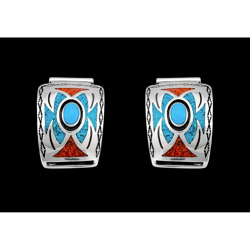 Sterling Silver Turquoise and Coral Southwestern Watch Tips