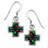 Black Opal Square Cross Dangle Sterling Silver Earrings