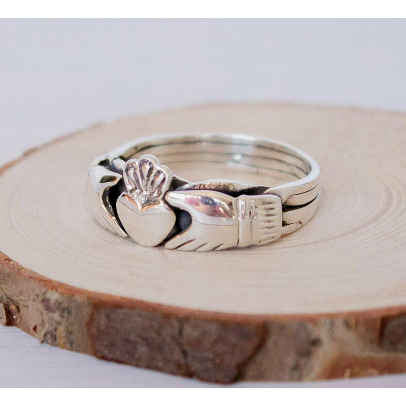 4-Piece Claddagh Puzzle Ring • 925 Silver • Interlocking Bands • Love Knot