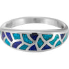 Size 11-925 Sterling Silver, Turquoise, & Lapis Lazuli Mosaic Band, Abstract Gemstone Band, Handcrafted Birthstone Jewelry