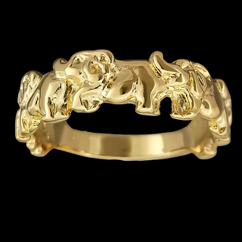 Size 8.5-925 Sterling Silver Gold Plated Elephants in a Row Band Ring
