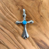 Sterling Silver Diamond-Cut Cross Pendant with Turquoise Cabochon