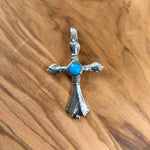 Sterling Silver Diamond-Cut Cross Pendant with Turquoise Cabochon