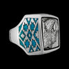 Size 14-Sterling Silver Buffalo Head Ring • Malachite and Mother of Pearl Inlay • Navajo Handmade