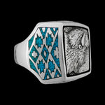 Size 14-Sterling Silver Buffalo Head Ring • Malachite and Mother of Pearl Inlay • Navajo Handmade