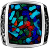 Size 12.5 - Square Faced Mixed Stones Inlaid Ring, Mountain Scene