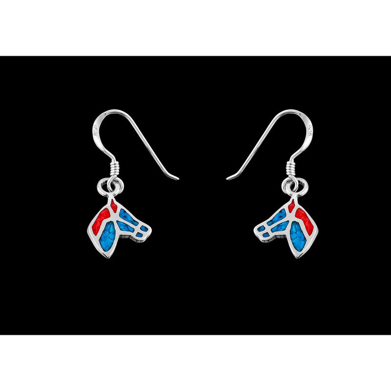 925 Sterling Silver Dangle Earrings, Small Hook Horse Earrings, Turquoise Coral