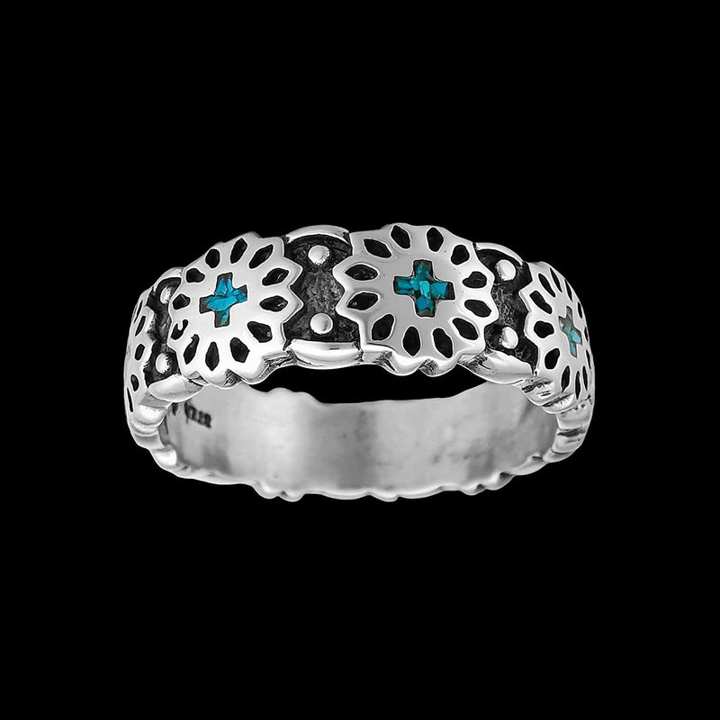 Size 10-925 Sterling Silver Turquoise Concho Belt Ring, Southwestern Native Design, Handmade Geometric Gemstone Band, Handcrafted Birthstone Jewelry