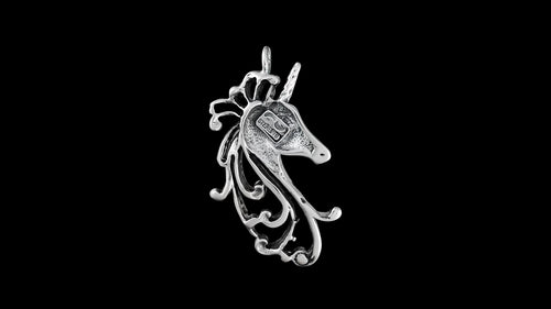 Sterling Silver Detailed Mystical Unicorn Pendant, Diamond Cut