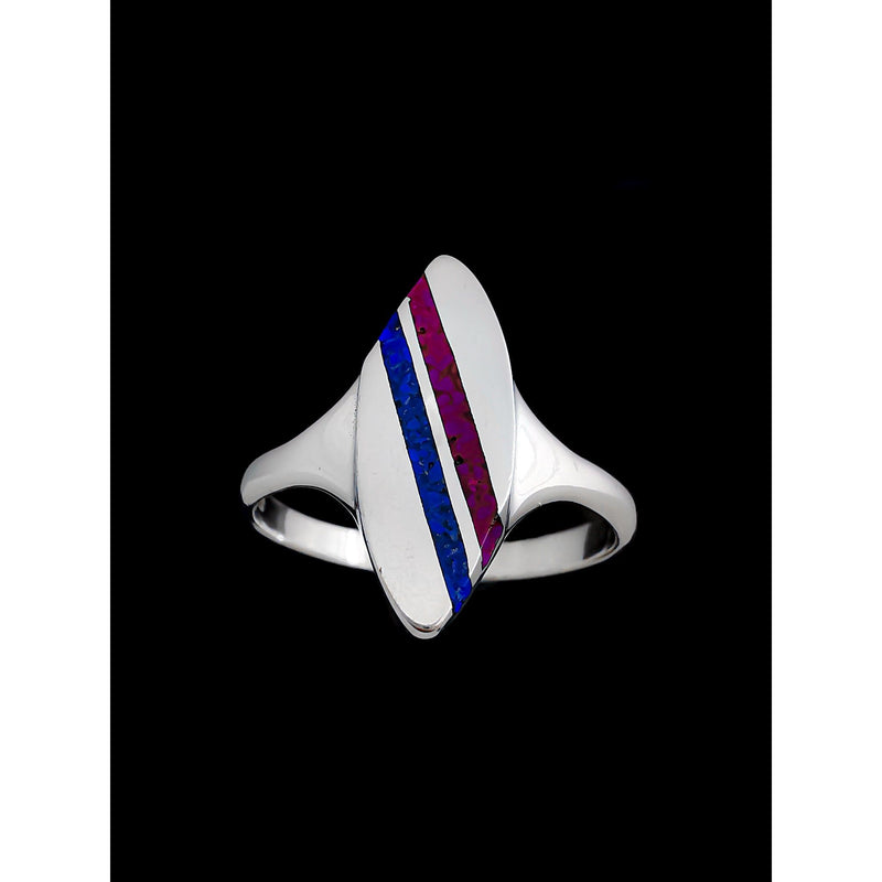 Navajo Handmade Beach Ring • 925 Sterling Silver • Sugilite and Lapis Lazuli Surfboard Ring