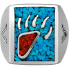 Size 13-925 Sterling Silver, Turquoise, & Red Coral Bear Paw Showcase Ring, Detailed Claw Design, Handmade Gemstone Nature Band, Handcrafted Animal Jewelry