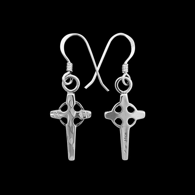 925 Sterling Silver Diamond Cut Cross Dangle Earrings, Overlapped Halo Design, Handmade Drop Earrings, Detailed Handcrafted Jewelry