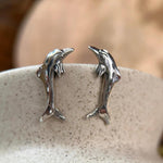 Sterling Silver Stud Single Dolphin Diamond-Cut Earrings