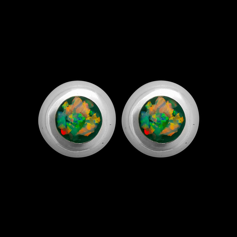 925 Sterling Silver Circle Earrings, Green Opal Studs, Bridal Posts, Wedding
