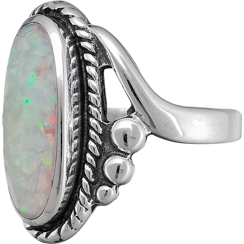 Size 7.5-925 Sterling Silver & White Opal Magnificent Oval Ring, Curved Braided Design, Handmade Opal Jewelry, Statement Birthstone Band