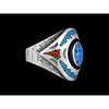 Size 10-925 Sterling Silver Turquoise & Red Coral Ring, Southwestern Roie Jaque Design, Handmade Gemstone Band, Handcrafted Statement Birthstone Jewelry