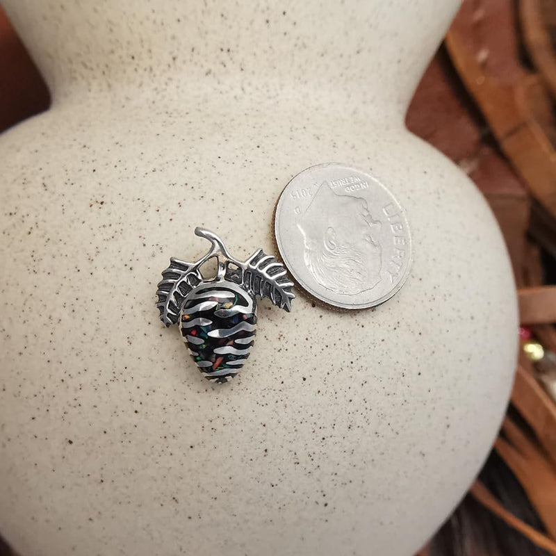 925 Sterling Silver Pine Cone Pendant with Mixed Opal Inlay