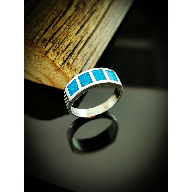 Four Stone Ring, Blue Opal, Size: 5, Band
