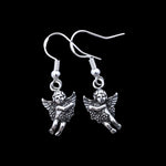 Sterling Silver Cupid/Angel Holding Flowers Dangle Earrings