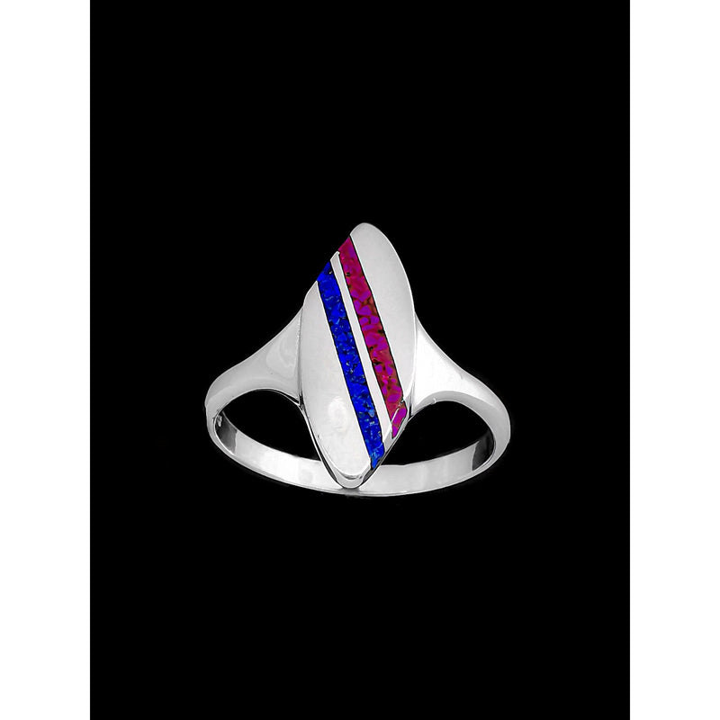 Navajo Handmade Beach Ring • 925 Sterling Silver • Sugilite and Lapis Lazuli Surfboard Ring