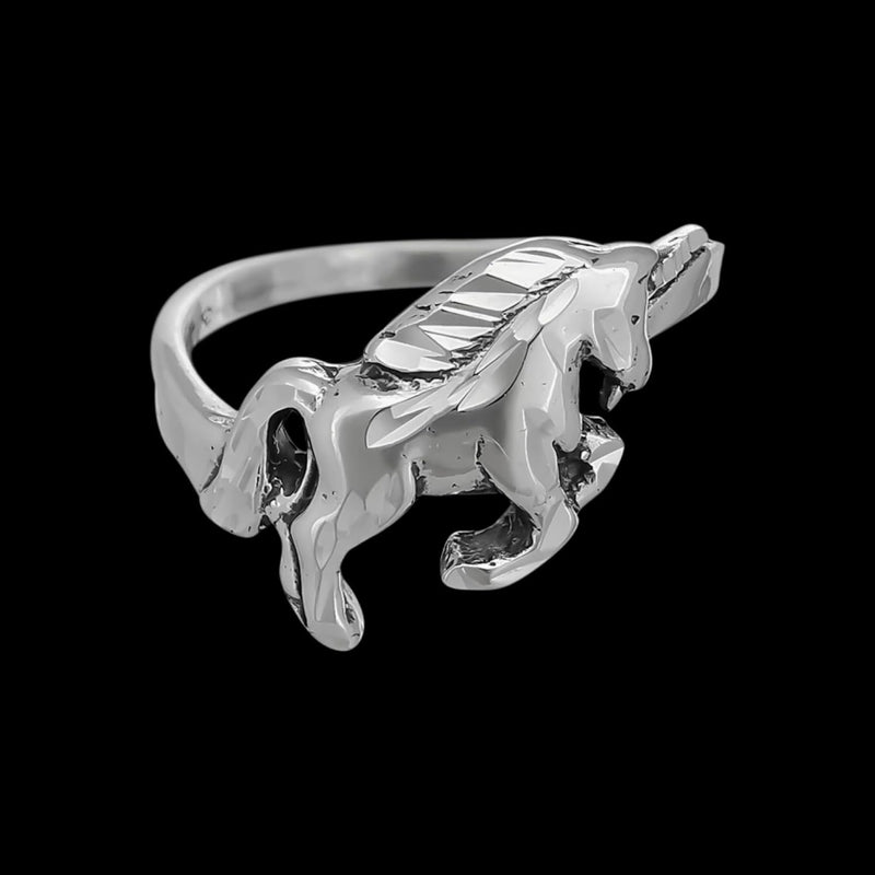 Size 7 - Diamond Cut Leaping Unicorn Ring