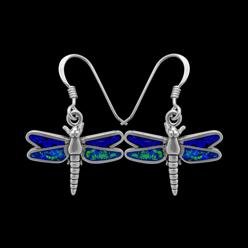 Lapis Lazuli and Blue Opal Dangle Dragonfly Earrings