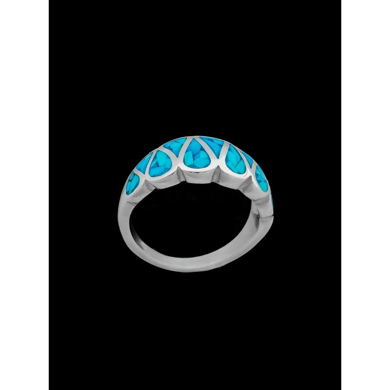 Navajo Handmade Teardrop Ring • 925 Sterling Silver • Turquoise Inlay • Size 4
