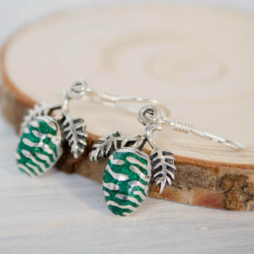 Pine Cone Earrings • 925 Sterling Silver • Green Malachite Pine Tree Earrings• Nature Jewelry