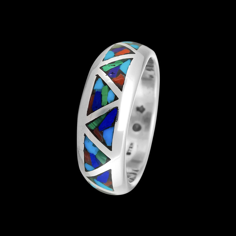 Native American Wedding Band • Navajo Mixed Gemstone Ring • 925 Sterling Silver