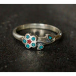 Size 7 - 925 Sterling Silver Turquoise and Coral Flower Ring