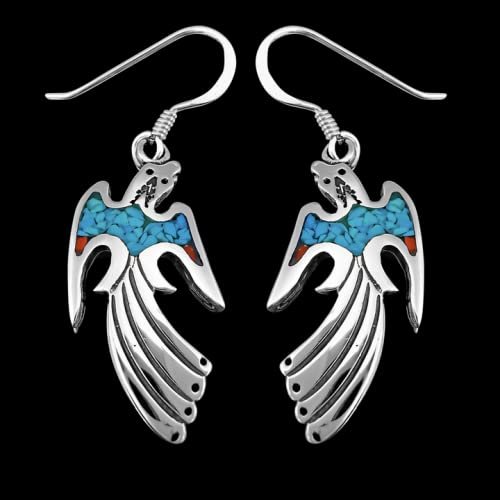 Sterling Silver and Turquoise Thunderbird Dangle Earrings