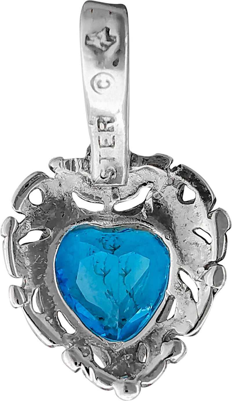 925 Sterling Silver Heart Pendant, Blue Topaz Pendant, Topaz Heart Pendant, Topaz Jewelry