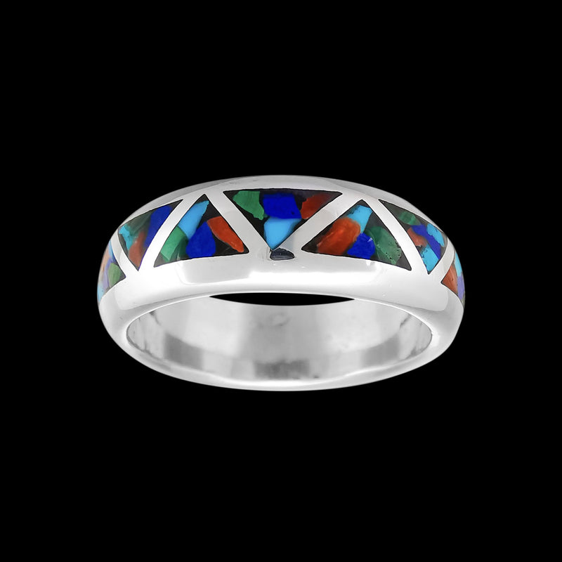 Native American Wedding Band • Navajo Mixed Gemstone Ring • 925 Sterling Silver