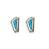 Sterling Silver Turquoise Inlay Stud Earrings – Triangle Design with Twisted Rope and Silver Pearl Border