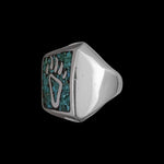 Size 6 - Vintage 925 Sterling Silver Rectangular Royston Turquoise Chip Ring, Bear Claw & Paw Design, Handmade Gemstone Jewelry, Navajo Solitaire Birthstone Band
