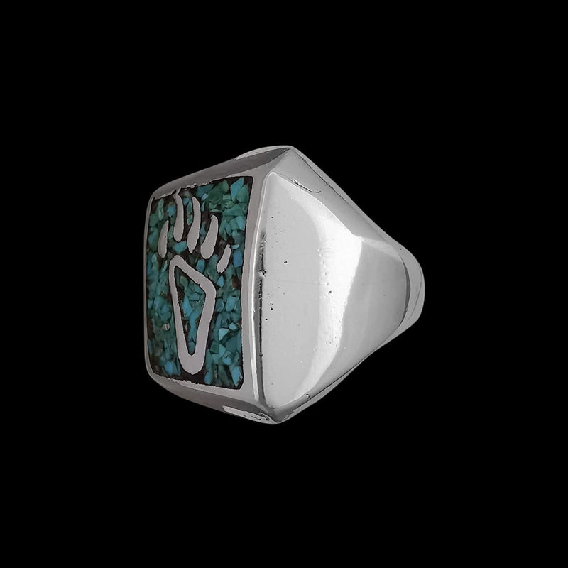 Size 6 - Vintage 925 Sterling Silver Rectangular Royston Turquoise Chip Ring, Bear Claw & Paw Design, Handmade Gemstone Jewelry, Navajo Solitaire Birthstone Band