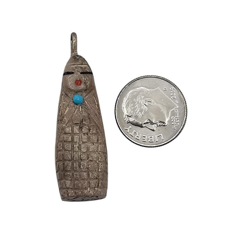 Zuni Corn Maiden Pendant Duo with Jet Eyes, Coral Mouths, and Turquoise Bodies