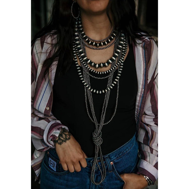 Navajo Pearls Necklace • Beaded Necklace • 925 Sterling Silver • Sterling Silver Beads Necklace