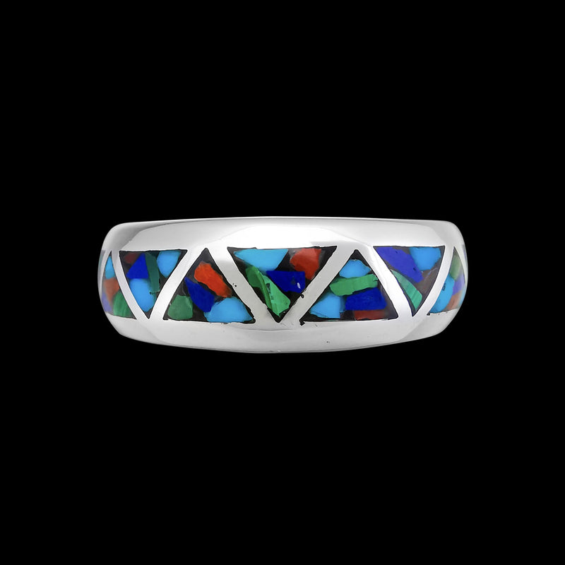 Native American Wedding Band • Navajo Mixed Gemstone Ring • 925 Sterling Silver