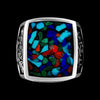 Size 12.5 - Square Faced Mixed Stones Inlaid Ring, Mountain Scene