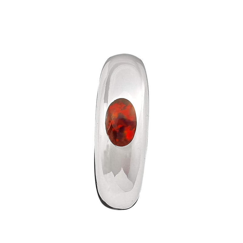 Size 8-925 Sterling Silver Large Oval Inset Band, Red Opal, Handmade Oval Statement Ring, Geometric Pattern