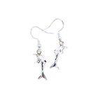 Sterling Silver Dangle Single Dolphin Diamond-Cut Earrings