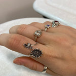 Viral 925 Sterling Silver Bee & Sunflower Adjustable Ring, Sizes 6-9
