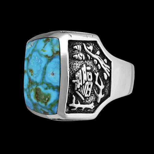 Southwest Cabin Ring • Navajo Artistry • Sterling Silver • Size 13 • Kingman Turquoise