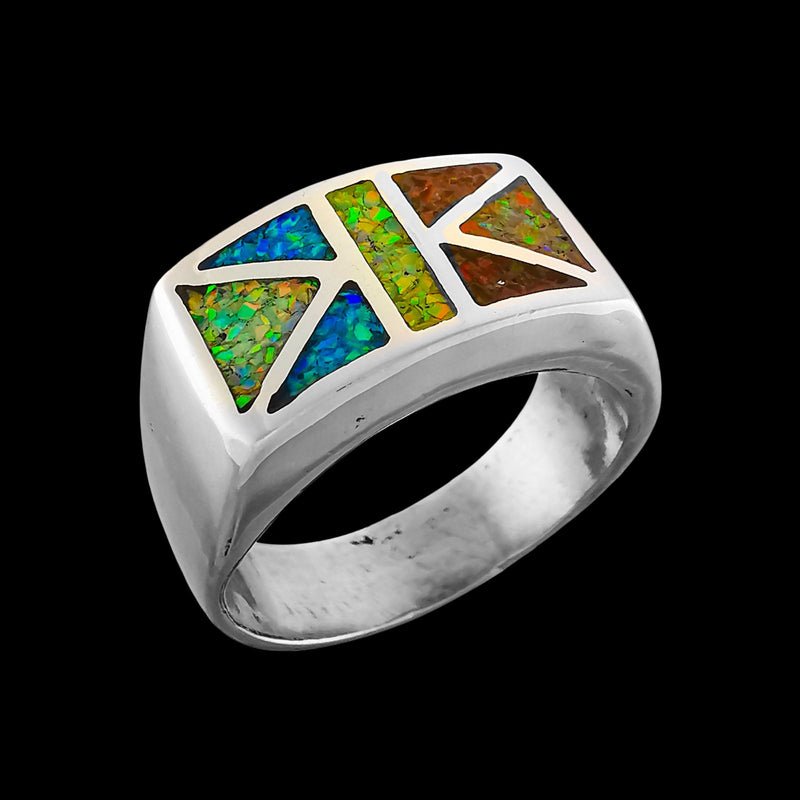 Geometric Ring, Multiple Stone Ring, 925 Sterling Silver, Rainbow Opal