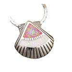 Pink and White Opal Sterling Silver Sea Shell Pendant