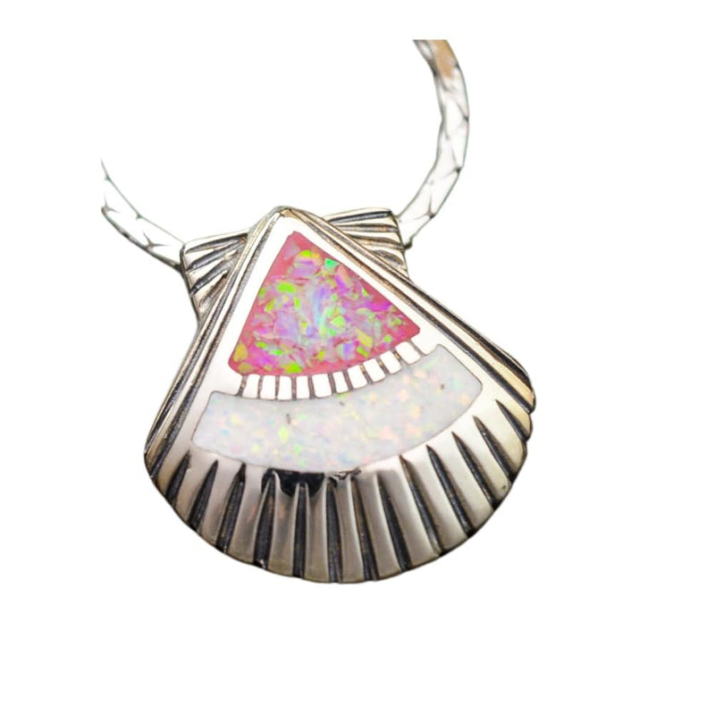 Pink and White Opal Sterling Silver Sea Shell Pendant