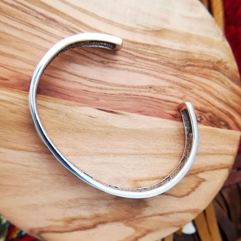Sterling Silver Turquoise and Coral Cuff Bracelet with Everlasting Life Symbols