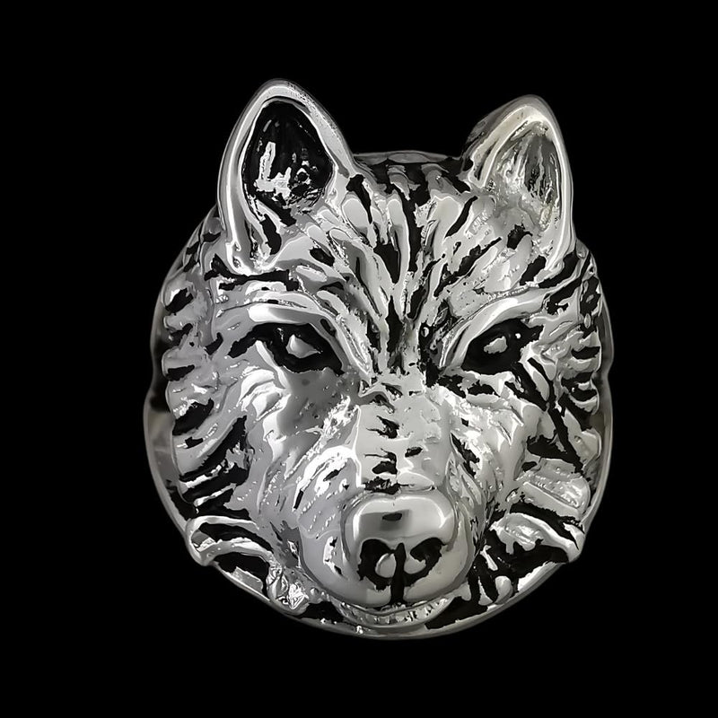 Size 6-925 Sterling Silver Grey Wolf Ring